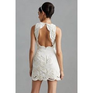 Anthropologie Embellished Mini Dress Ivory White Size 16 Bridal Wedding Cocktail
